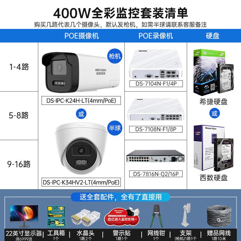 

Hikvision 4MP Full-Color 1-Camera PoE Surveillance Kit with 2TB HDD CN plug (adapter included)