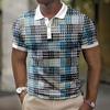 Geometric Grid 3D Digital Printing Men's Comfortable Polo Shirt