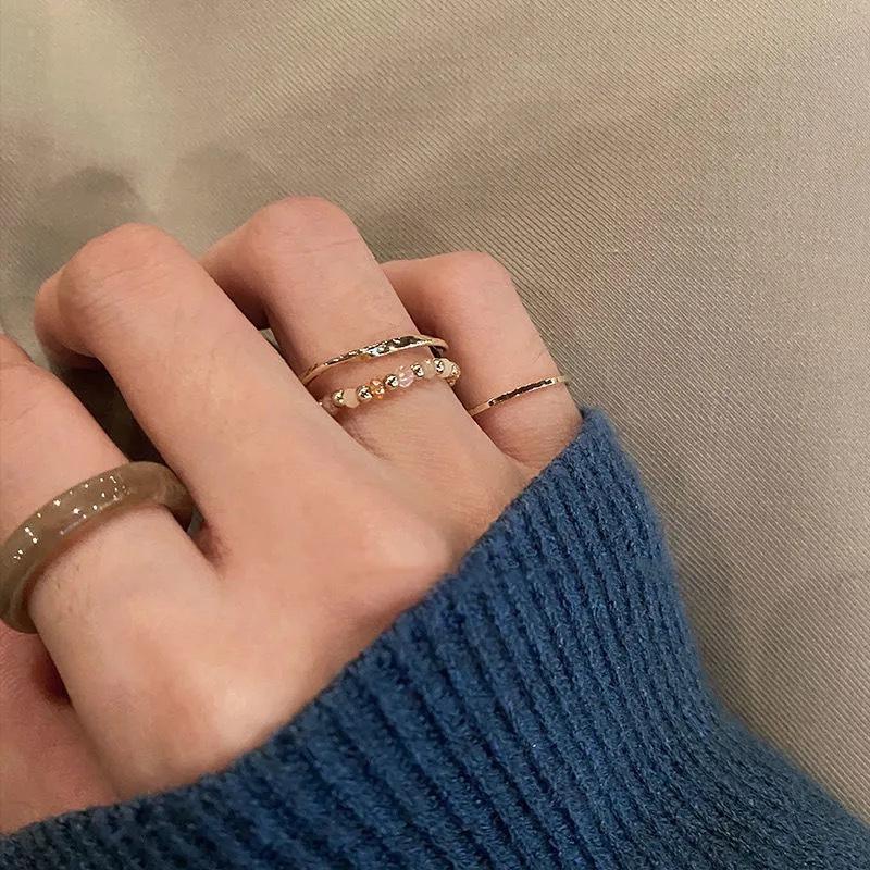 4Pcs/Set Resin Metal Twist Rings for Women Girls Korean Trendy Irregular Geometric Beaded Elastic Finger Ring Party Jewelry Gift
