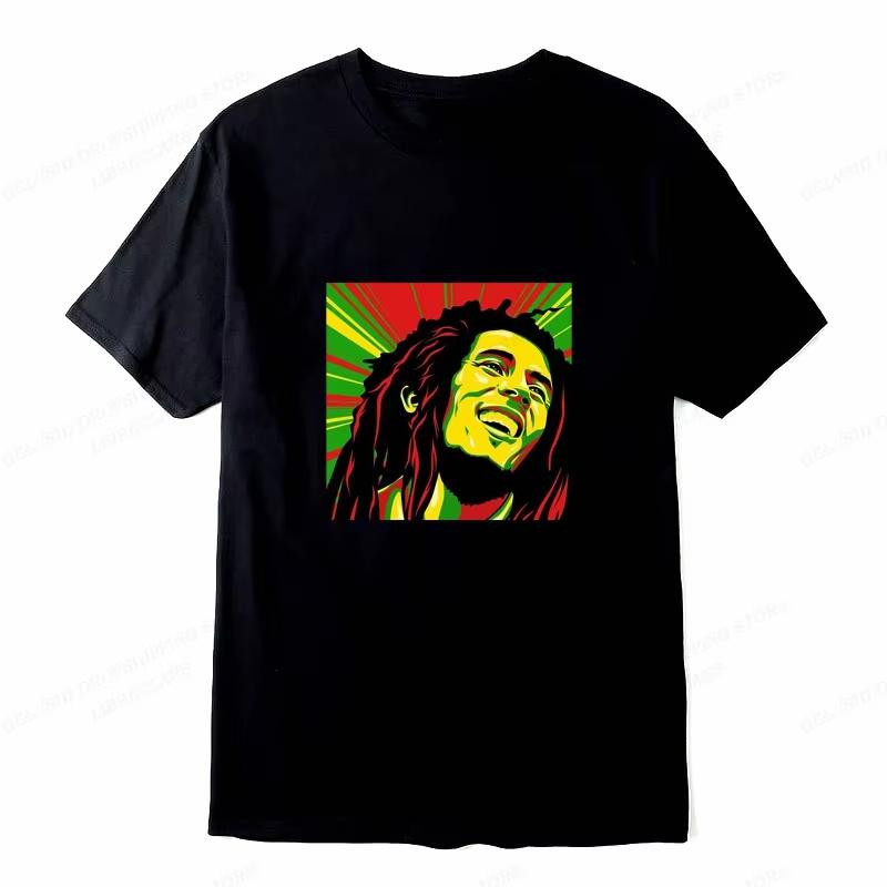 Rap Singer Bob Marley T-shirt Men's Fashion Cotton T-shirt Street Hip Hop Punk Top Women's Vintage T-shirt Solid Summer Clothing
