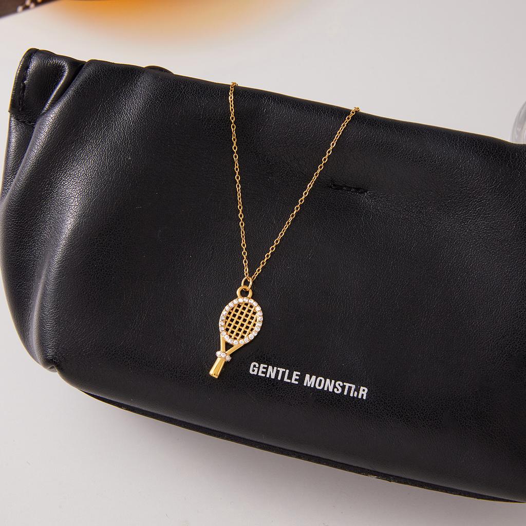 Youthway Zircon Tennis Racket Pendant Necklace For Women Minimalist  Gold Plated Stainless Steel Necklace Fashion Jewelry