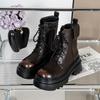 Muffin Thick-soled Round Head Handsome Locomotive Martin Boots Women's 2025 Autumn and Winter New British Style Polished Lace-up Round Head