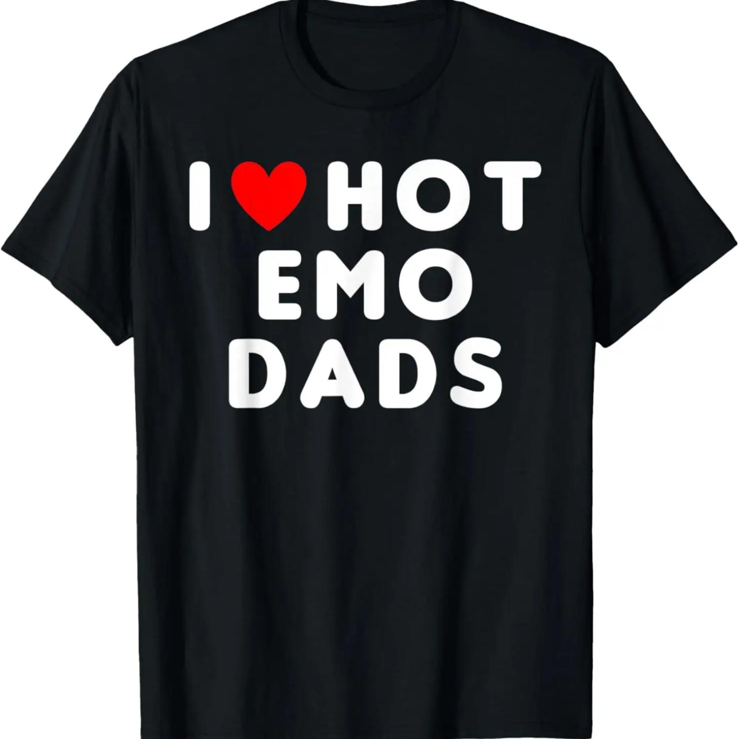 I Love Hot Emo Dads Funny Red Heart T-Shirt S чёрный