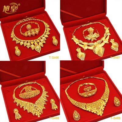 Dubai Set di gioielli boutique placcato oro 24 carati Set di 4 pezzi in oro alluvionale di moda/collana/orecchini/anello/bracciale da sposa all'ingrosso