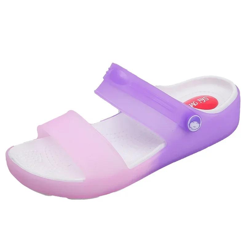 Boty Dámské Letní Vícebarevné Průhledné Módní Pantofle Dámské Římské Peep Toe Plážové Měkké Ležérní Želé Sandály Nazouváky 2024