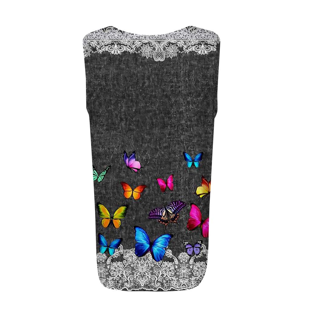 Women's Fashion Casual Pleated Square Collar Sleeveless Vest Print Summer T-shirt