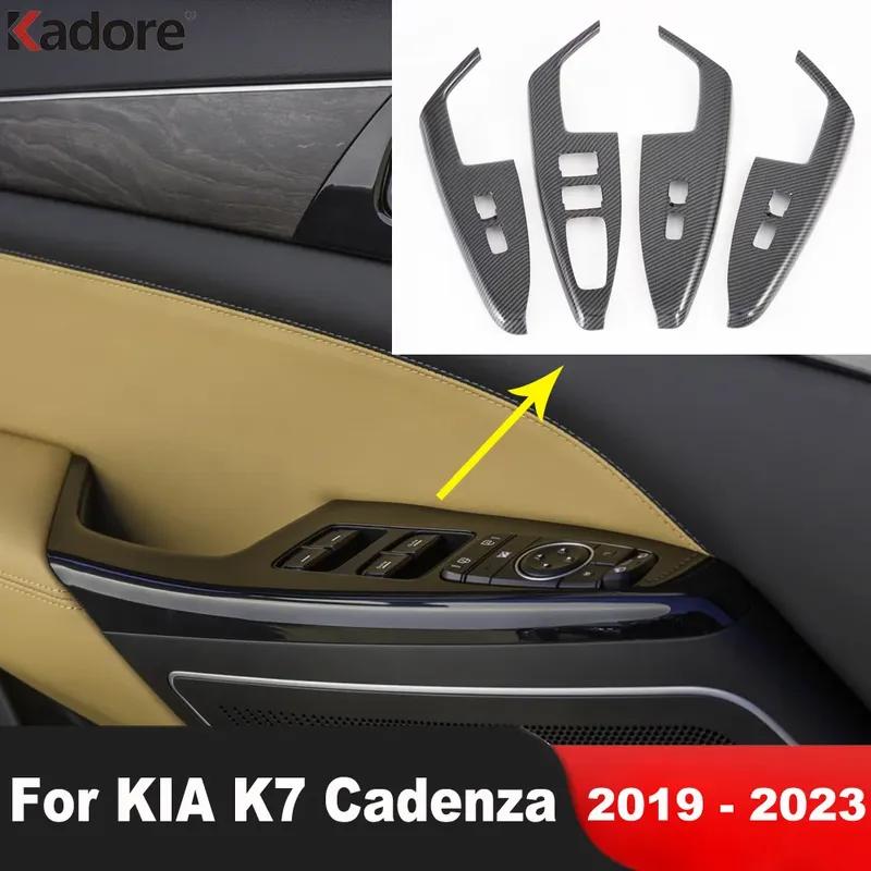 For KIA K7 Cadenza Carbon Fiber Car Interior Window Lift Switch Button Panel Cover Trim Accessories