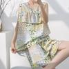 Anti-bumping Pajamas Women's Summer Vest Shorts Set Cotton and Silk Loungewear Can Be Worn Outside Loose Large Size Sweet and Cute