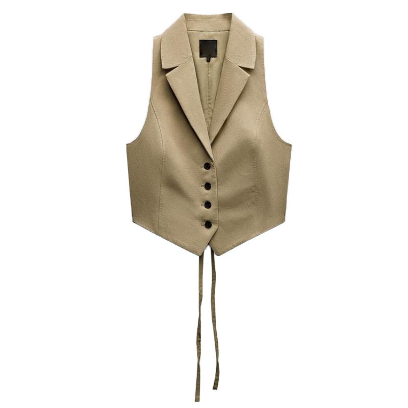 Spring New Fashionable All-Matching V Neck Sleeveless Linen Blended Back Open Design Vest 4749764