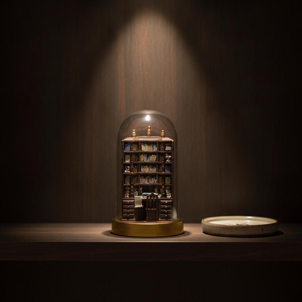 Miniature Bookshelf with Dome Cover Collectible Ornament