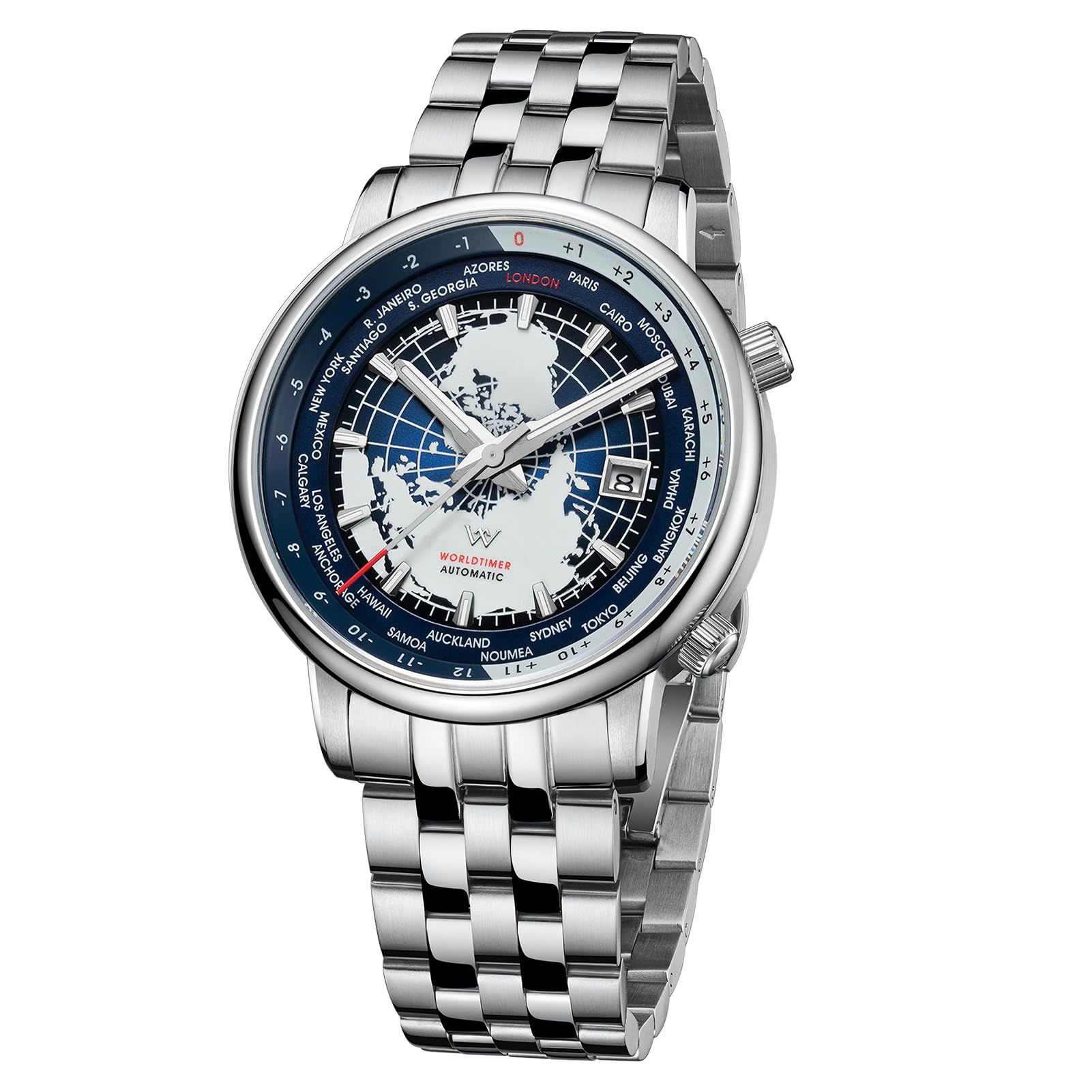 

WM Watch Функция мирового времени Автоматические аналоговые часы Водонепроницаемые Бизнес GMT Популярный бренд Серебристый WM057 Мужские