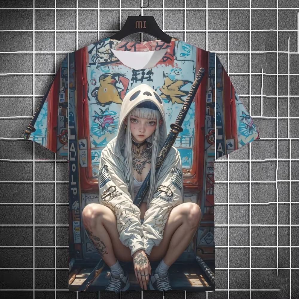 Japanese samurai samurai samurai sword tattoo girl T-shirt 3D printing universal personality anime T-shirt