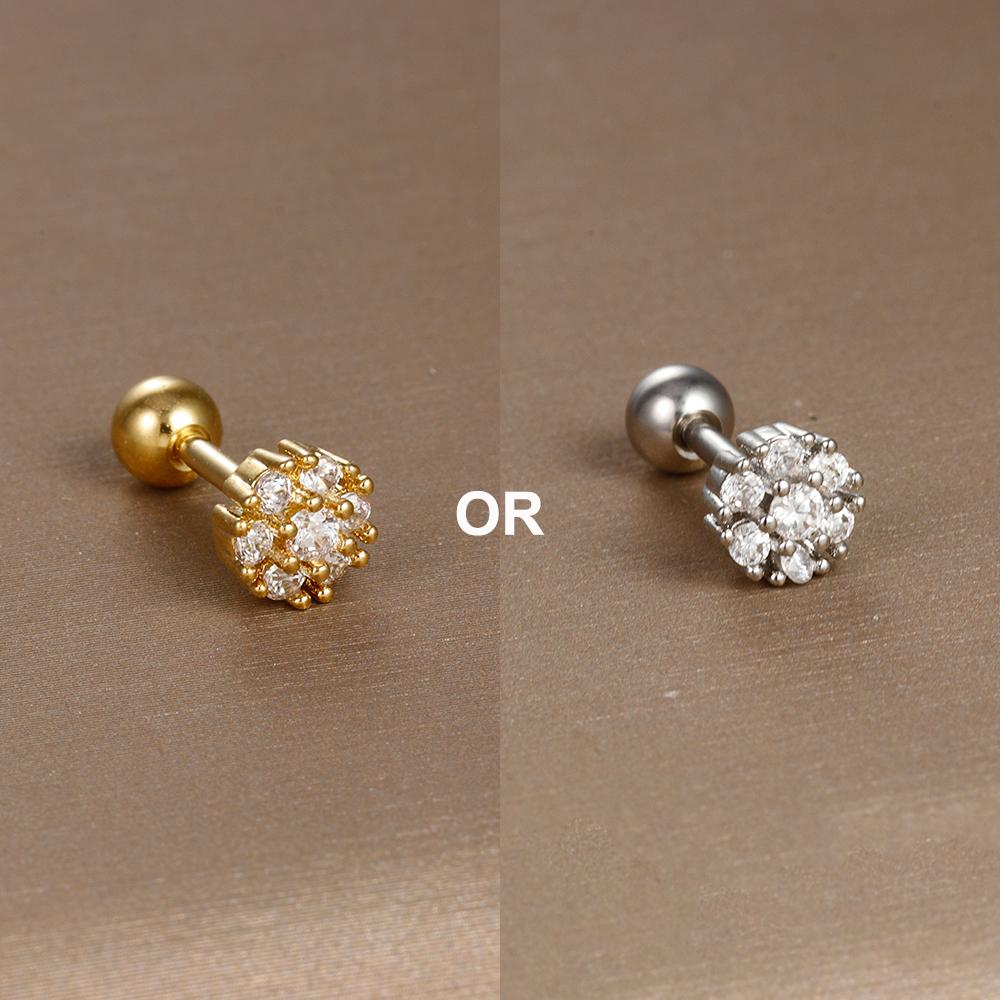 1PC 316L Stainless Steel Mini Zircon Cartilage Piercing Stud Earring For Women Girl Helix Tragus Body Zircon Statement