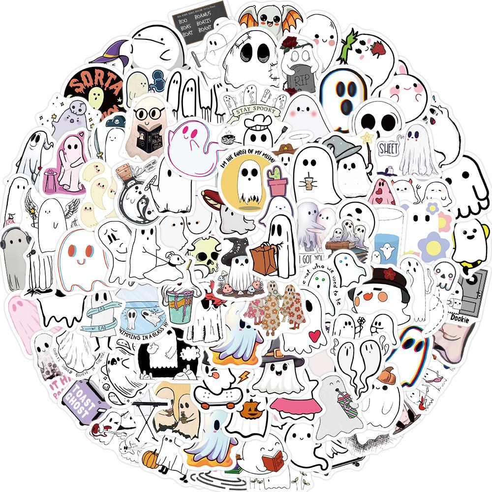 100Pcs Funny Cartoon Ghost Stickers For Luggage Guitar Phone Diary Waterproof Graffiti Kids Toy Diy Cute Spooky Laptop Decals