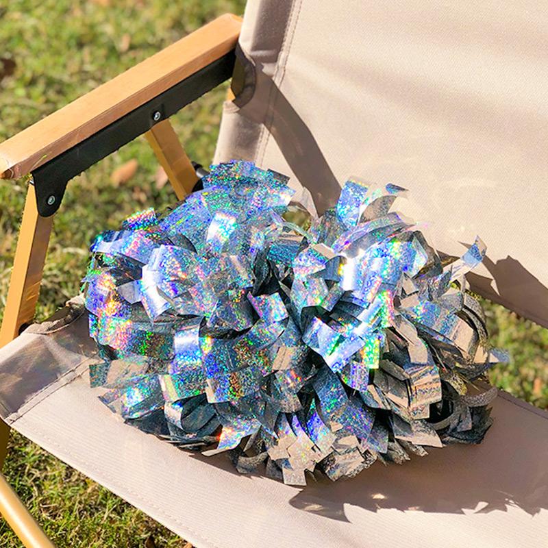 Colorful Laser Cheerleading Pom Poms with Baton Handle for Team Spirit Sports Dance Cheering Kids Adults