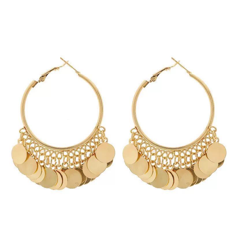 Exaggerated Gold Tassel Hoop Earrings: European & American Niche Design for Women