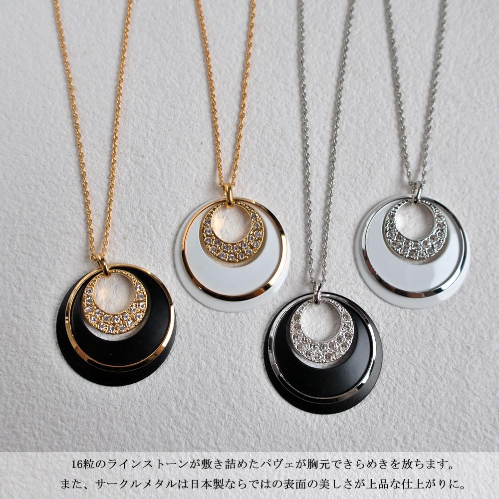 [MELODY] [Melody Accessories] Made in Japan Three Open Moon Long Pendant (OP-128) Long Necklace Type A Gold Color x Black