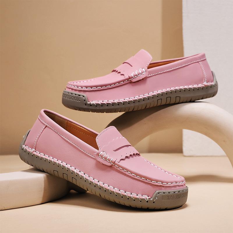 

Женские лоферы слипоны кожаные туфли повседневная обувь мокасины нескользящие деловые кроссовки для вождения 43 розовый