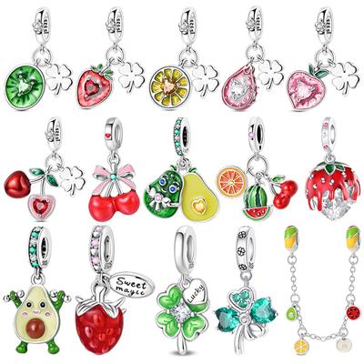 Copper Fruit Series Charms Lucky Clover Cherry Pitaya Lemon Pendants Fit Original Bracelet Jewelry Diy Marking Gift