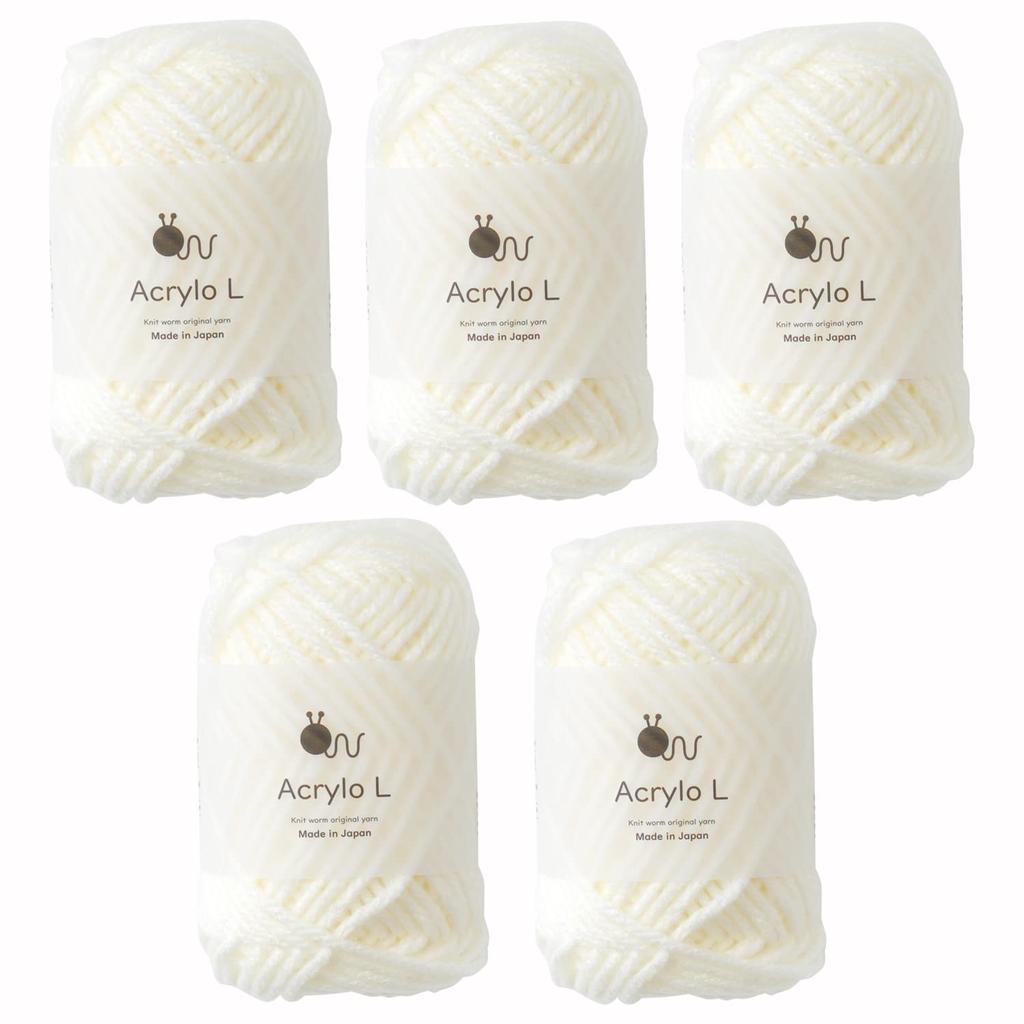 Raw Wool Acrylo Extra 50g Made In Set of 5 Yarn, L, Thick, (approx. 55m), Japan, (1. White)