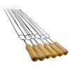 39cm 6pcs BBQ Skewers Long Wooden Handle Kebab Barbecue Grill Stick Wood BBQ Fork Stainless Steel Outdoors Grill Needle