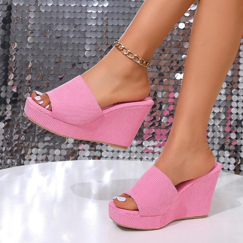 Women's New Summer Square-toed, Peep-toed, Fashionable, One-line and Versatile Wedge Slippers