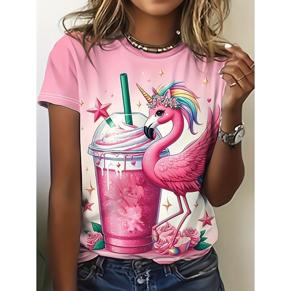 2026 Sommer Rundhals Damen T-Shirt Mode 3D Hawaiianischer Papagei Vogel Druck Kurzarm Cartoon Lässig
