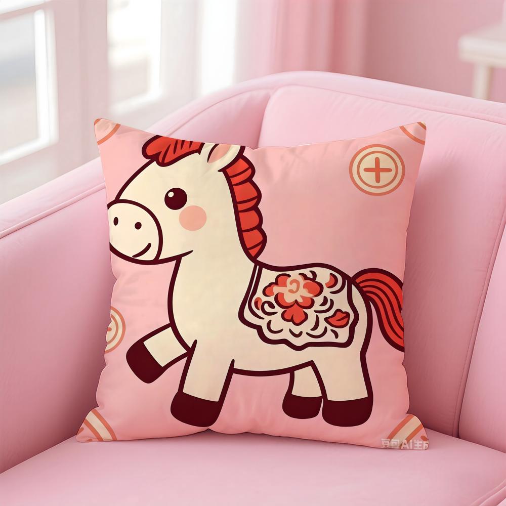 Auspicious Lucky mascot for the Year of the Horse Cushion Cover Pillow Case Soft Skin Friendly Fabric Comfort  Concealed Zipper
