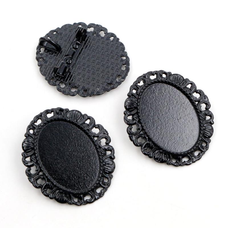 5pcs 18x25mm Inner Size Antique Silver Plated Bronze Black Brooch Pin Classic Style Cameo Cabochon Base Setting чёрный