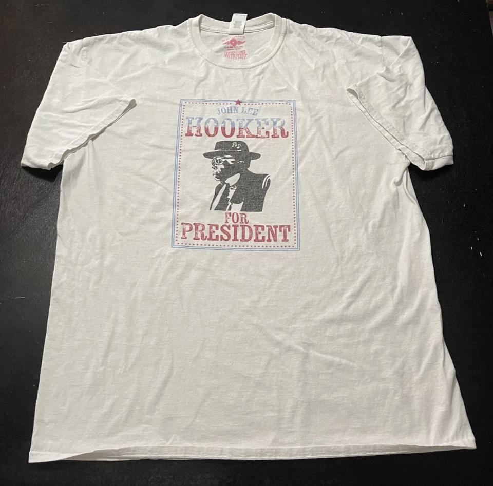 

John Lee Hooker for President Bluescentric T-Shirt, White, Size: 2XL XXL 4XL