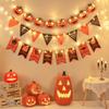 Halloween Pumpkin Lantern Backdrop & Photo Props Set with Party Banners and Hanging Flags