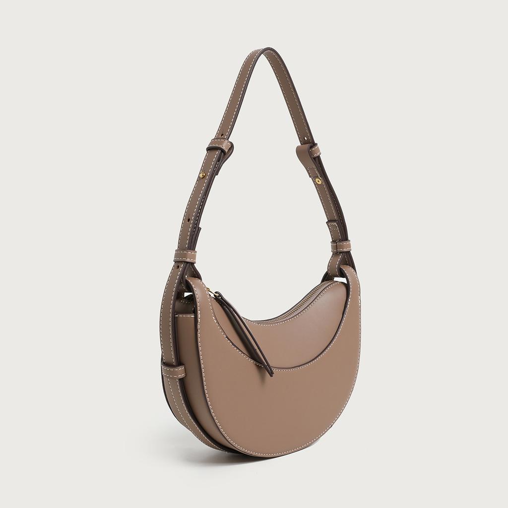 New Moon-shaped Crescent-shaped Bag with Lychee Pattern for Daily Use, Single Shoulder, Slanted Crossbody Bag
