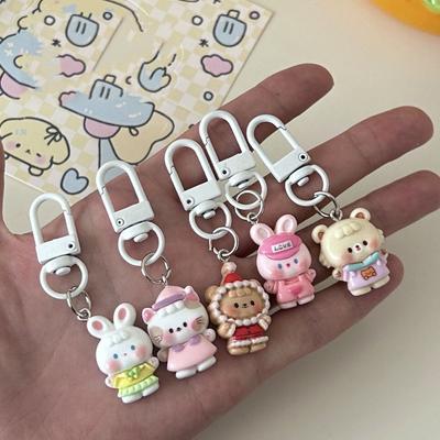 Porte-clés Chat Rigolo Dessin Animé Ours en Résine Pendentif Sac Poupée Lapin Mignonne Porte-clés Décoration de Sac à Dos