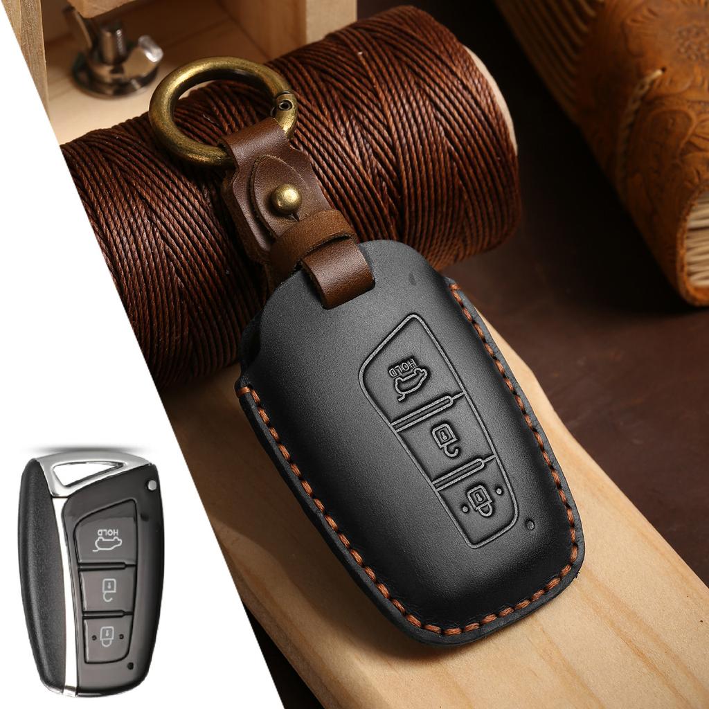 Car Handmade Leather Key Case Holder For Hyundai Grand Santa Fe 3 DM IX45 IX35 Genesis DH Grandeur Azera HG Equus 2013 2014