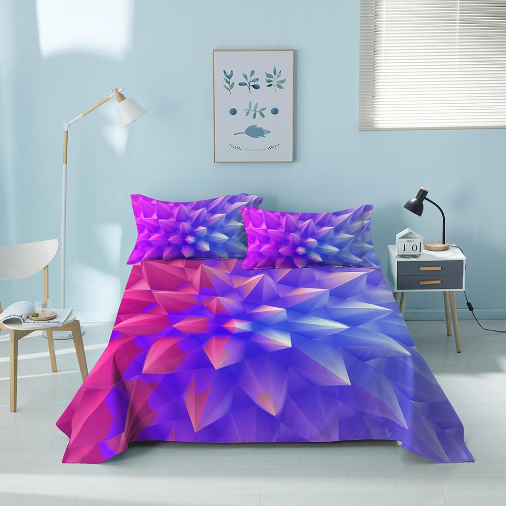 Colorful Geometric Bed Flat Sheet Printed Galaxy Bed Sheet Set With Pillowcase For Bedroom Luxury Queen King Honeycomb Bedspread