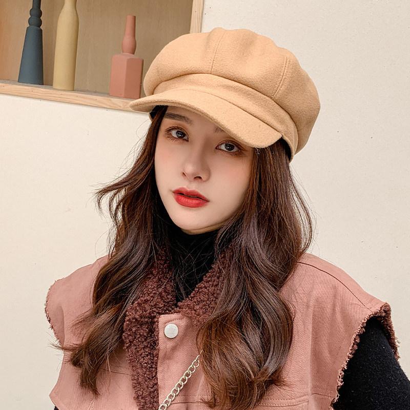 ins octagonal hat autumn and winter black beret versatile British retro newsboy hat trendy hat