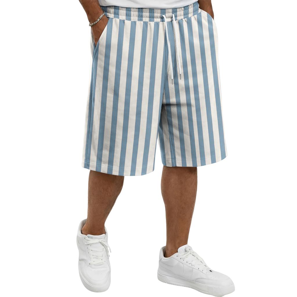 Mens Casual Striped Drawstring Shorts Relaxed Fit Elastic Waistband Lightweight Breathable Fabric Knee Length Pants
