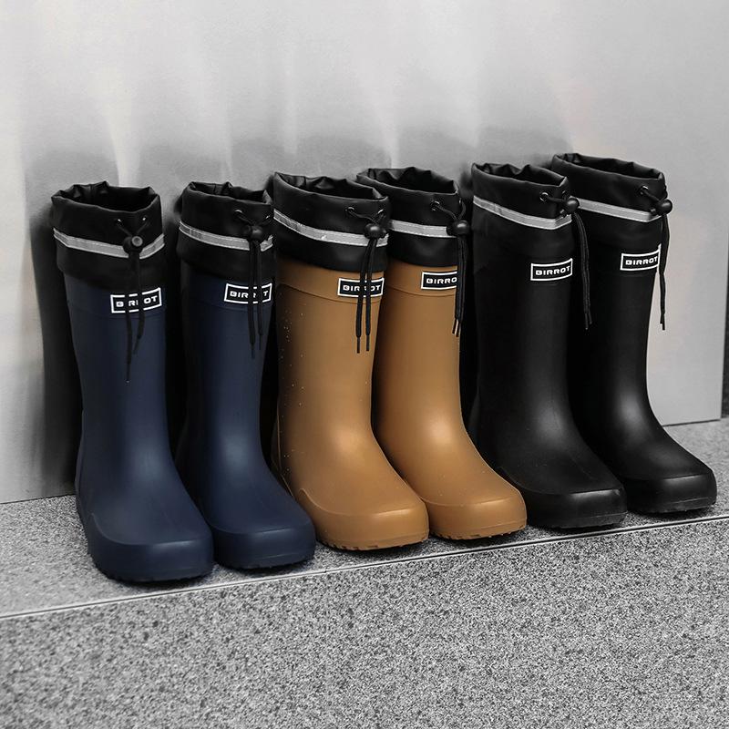 Water shoes, high-end medium tube flat-bottomed rain shoes, men's closing mouth plus fixed cotton lint, winter velvet rain boots, size waterproof glue