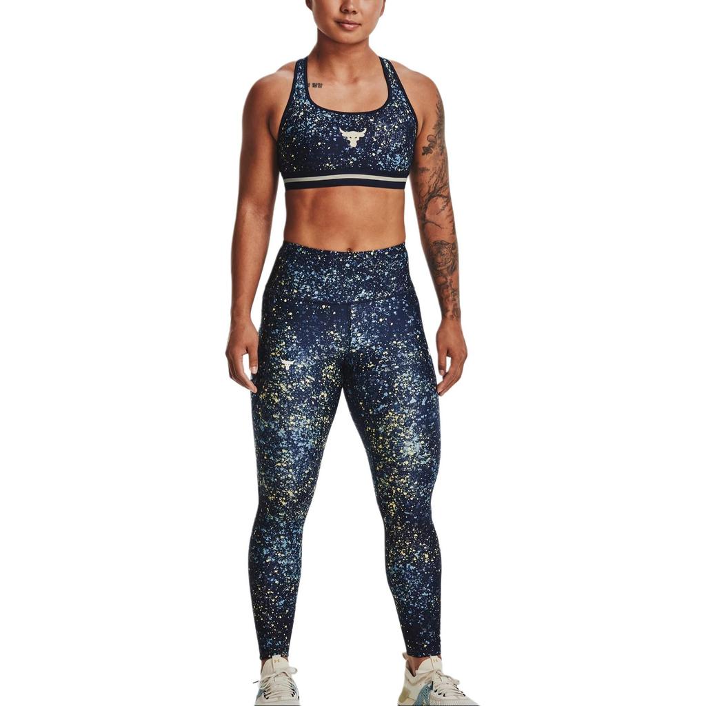 Under Armour Project Rock Color Block Elastyczne Spodnie Treningowe z Wysokim Stanem Spodnie Damskie Jasnoniebieskie 1369955-408
