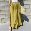 Women's Plus Size Cotton Linen Midi A-Line Skirt with Elastic Waist In 20 Colors