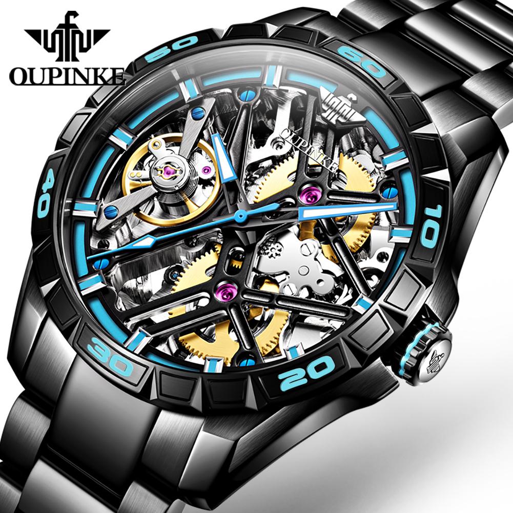 OUPINKE Men's Watch Waterproof Fully Automatic Mechanical Watch Full Hollow High -end Watch