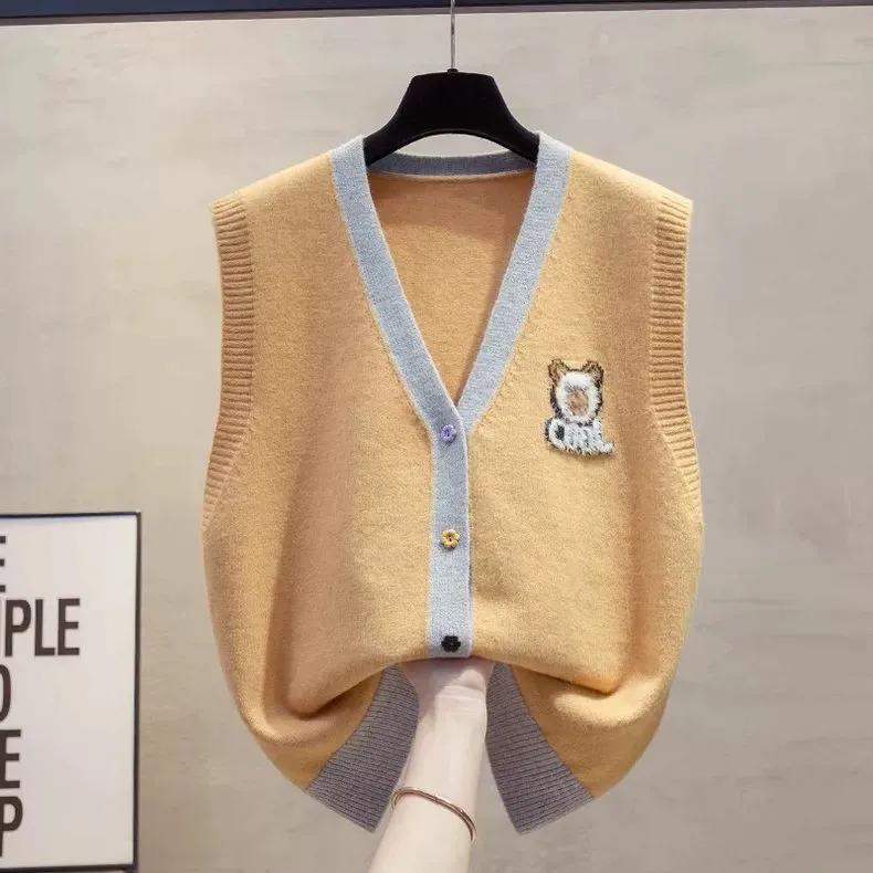

Cardigan Vest Vest Vest Vest Women Spring and Autumn New Loose Horse Clip Layered Sweater and Waistcoat XXXL жовтий
