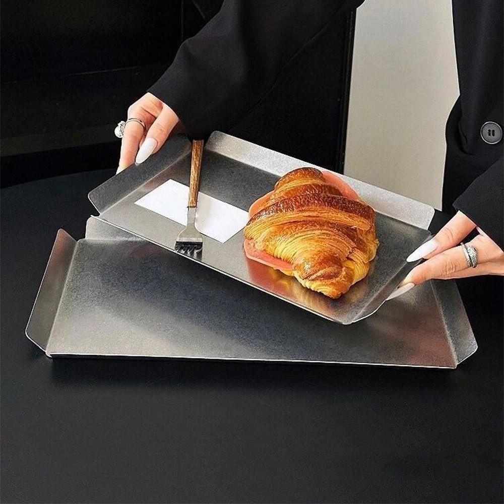 Snow Grey Stainless Steel Serving Tray Rust Resistant Steak Dish Serving Platter Dessert Serving