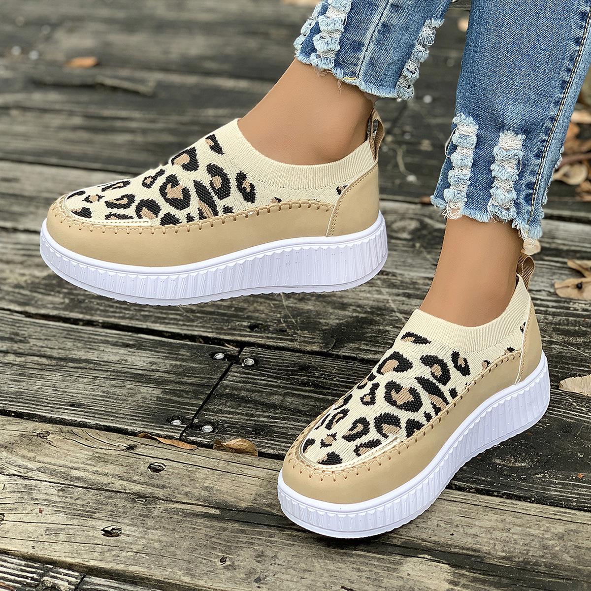 

Spring and autumn flying woven single shoes women s large size new European and American style thick-soled muffin foot casual sports shoes women 43 леопард друку кольору