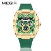 Megir Quartz Watch for Men Waterproof Silicone Strap Fashion Tonneau Case Chronograph Sport Wristwatch with Date Luminous Hands