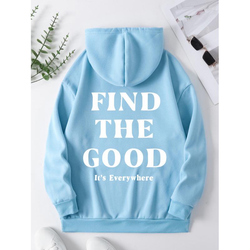 Women's Loose Hoodie with Letter Print and Kangaroo Pocket