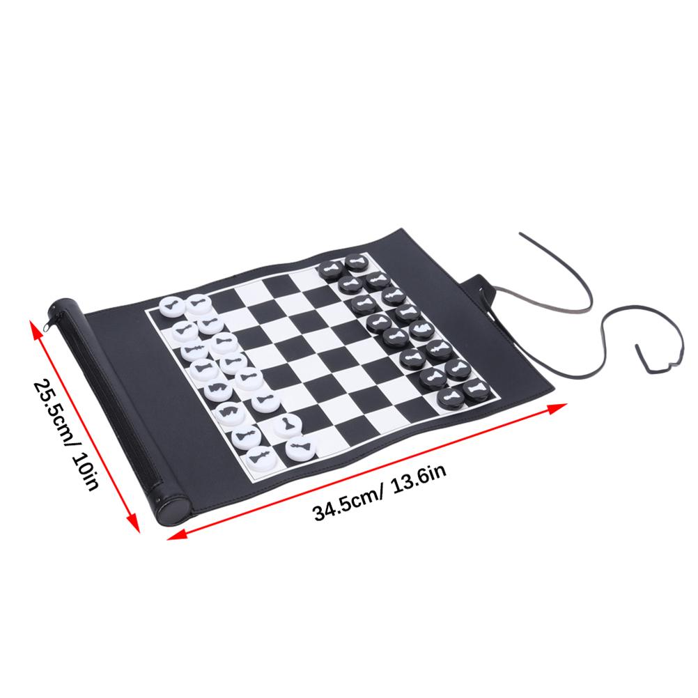 Chess Set Portable Travel Board Games PU Leather Roll Up Chess Game Set for Kids Adults