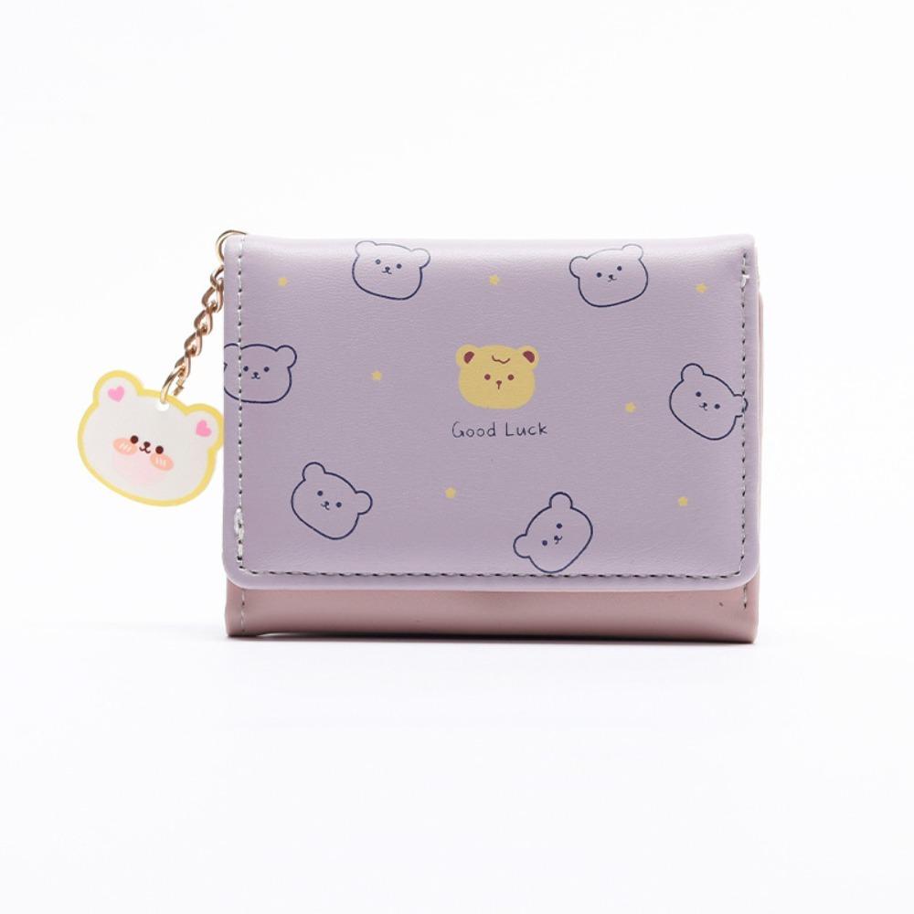 

Collapsible Tri-fold Wallet Cartoon Coin Purse Portable Short Wallet Gift фиолетовый