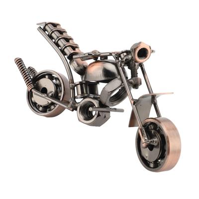 Modelo de Motocicleta de Metal 15x6x9cm Decoración de Motocicleta de Hierro Bronce con Rueda Giratoria