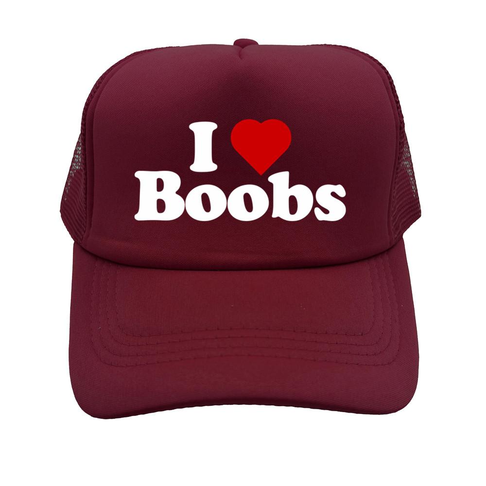 Funny I Love Heart Boobs Boobies Baseball Caps Summer Men Mesh Net Hat Joke Gifts Trucker Cap Outdoor Mesh Net Caps MZ079